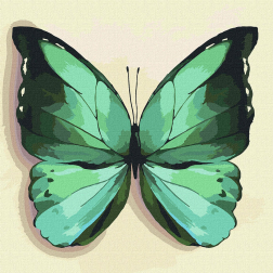 Рисуване по номера с акрилни бои върху платно на подрамка - 25 х 25 - Зелена пеперуда